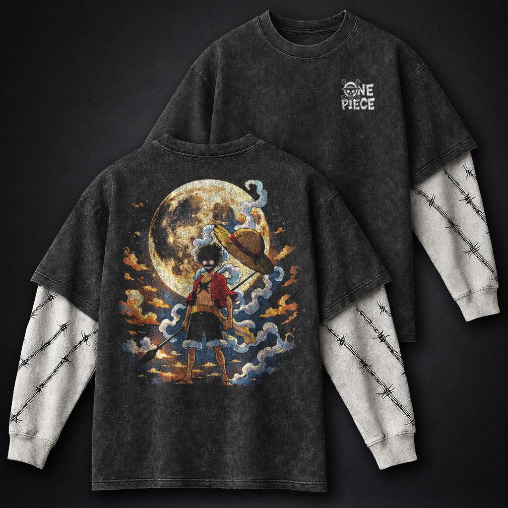 One Piece Comfy Double Sleeves Washed T-Shirt