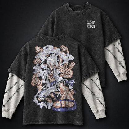 One Piece Loose-fit Double Sleeves Washed T-Shirt