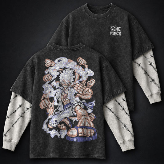 One Piece Loose-fit Double Sleeves Washed T-Shirt