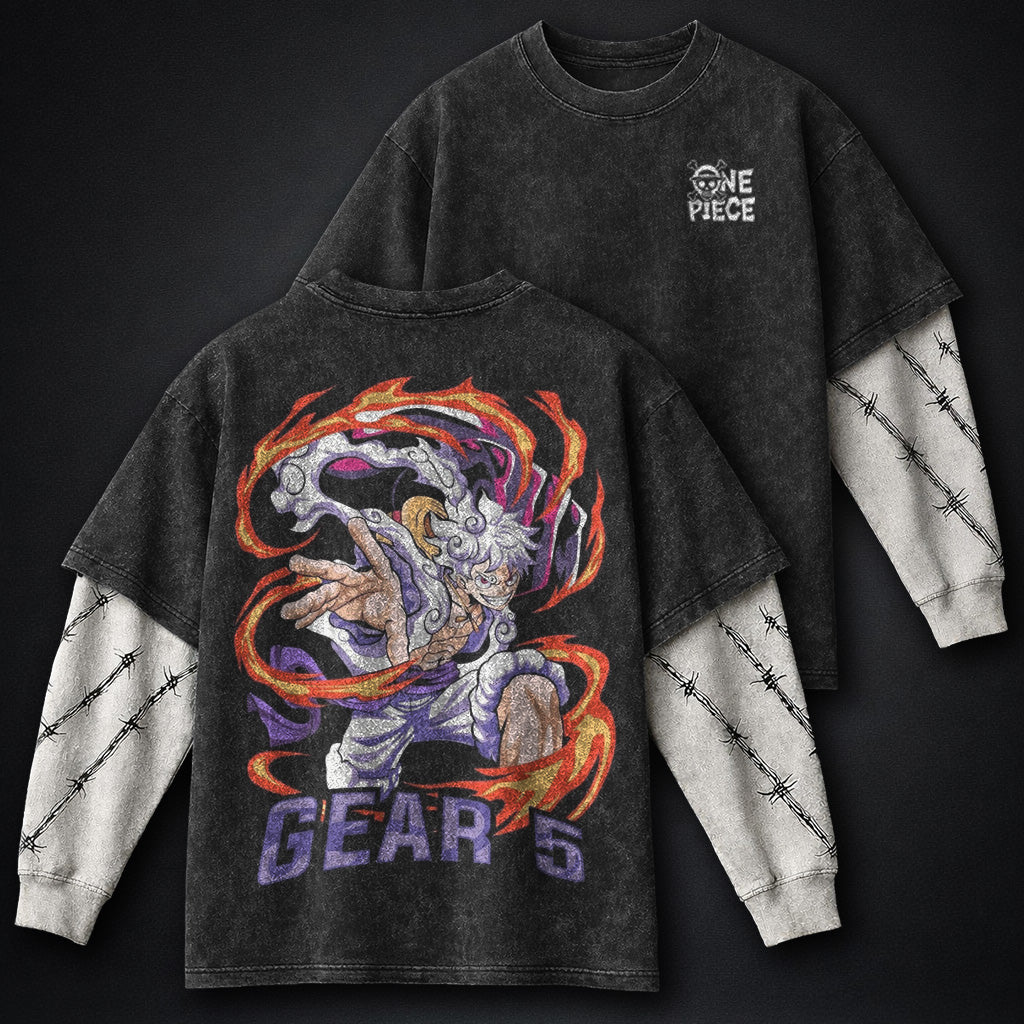 One Piece Core Double Sleeves Washed T-Shirt