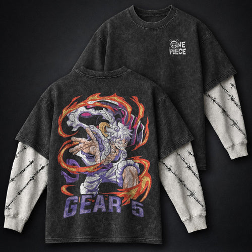 One Piece Core Double Sleeves Washed T-Shirt