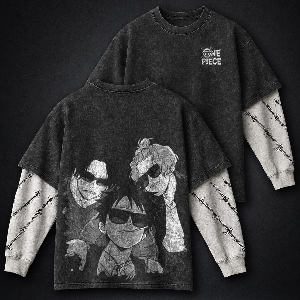 One Piece Vintage Double Sleeves Washed T-Shirt