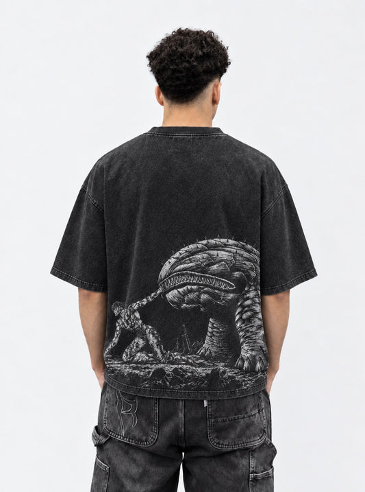 Berserk Beast Slayer Washed T-Shirt on model, back view