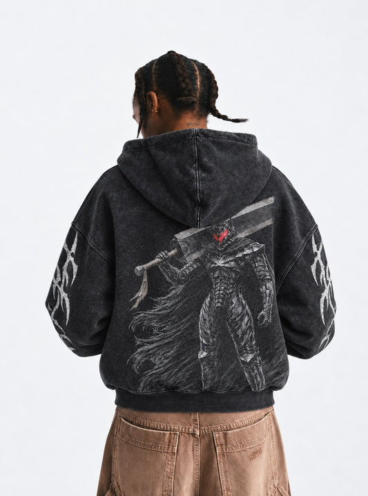 Berserk Berserker Armor Washed Hoodie on model, back view