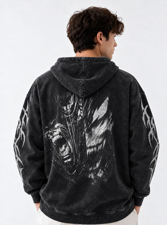 Berserk Breathable Washed Hoodie on model, back view