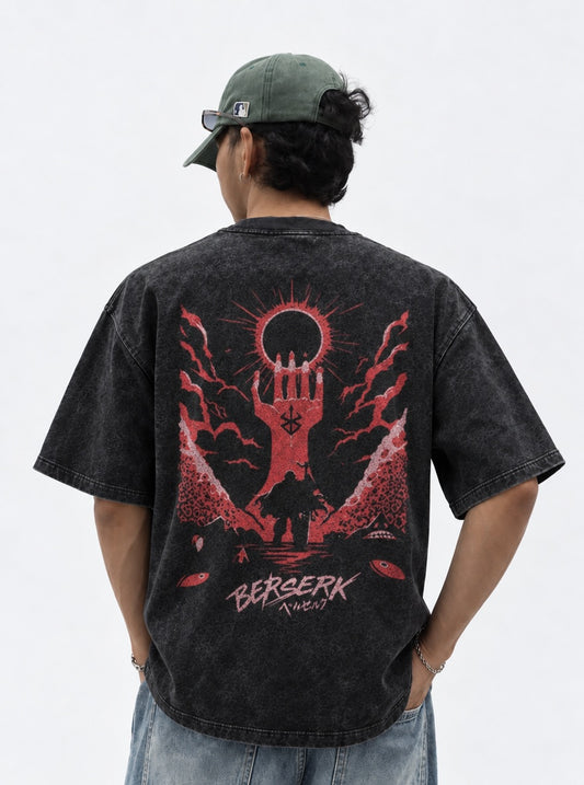 Berserk Casual Washed T-Shirt on model, back view