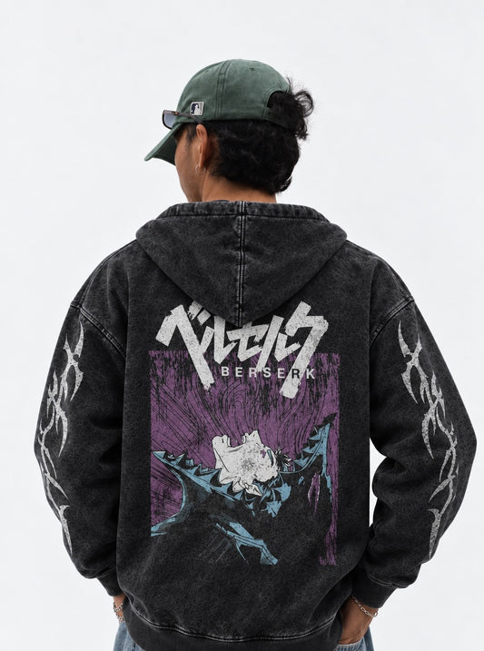Berserk Classic Washed Hoodie on model, back view