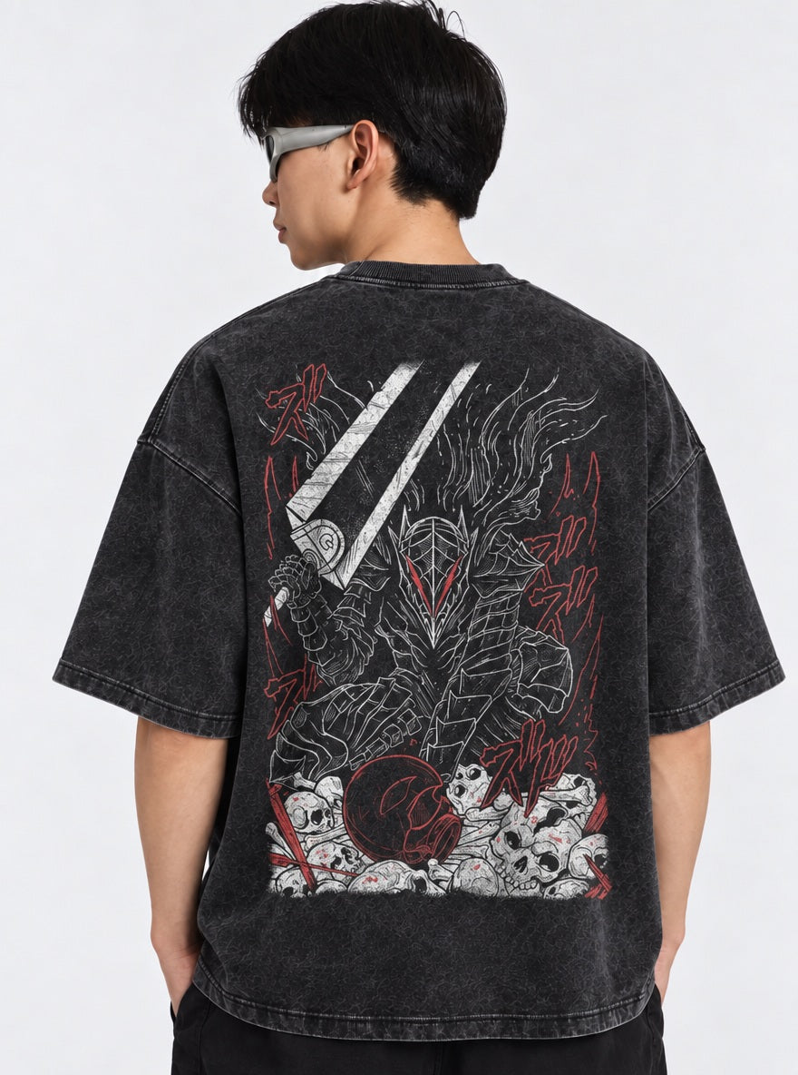 Berserk Cool Guts Washed T-Shirt on model, back view