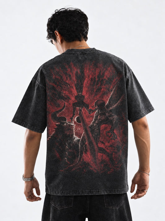 Berserk Eclipse Clash Washed T-Shirt on model, back view