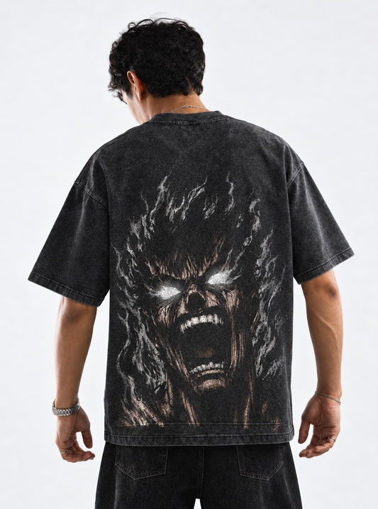 Berserk Guts Rage Washed T-Shirt on model, back view