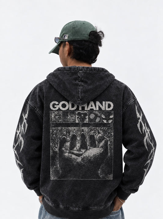 Berserk High Quality Washed Hoodie on model, back view
