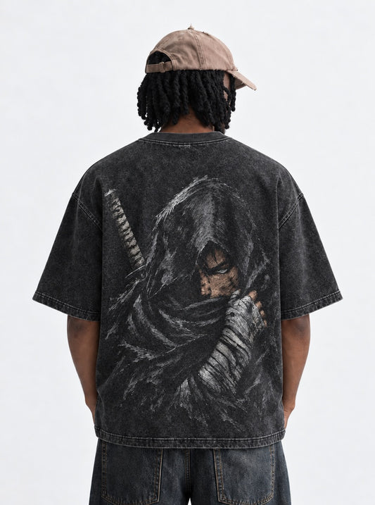 Berserk Hooded Guts Washed T-Shirt on model, back view