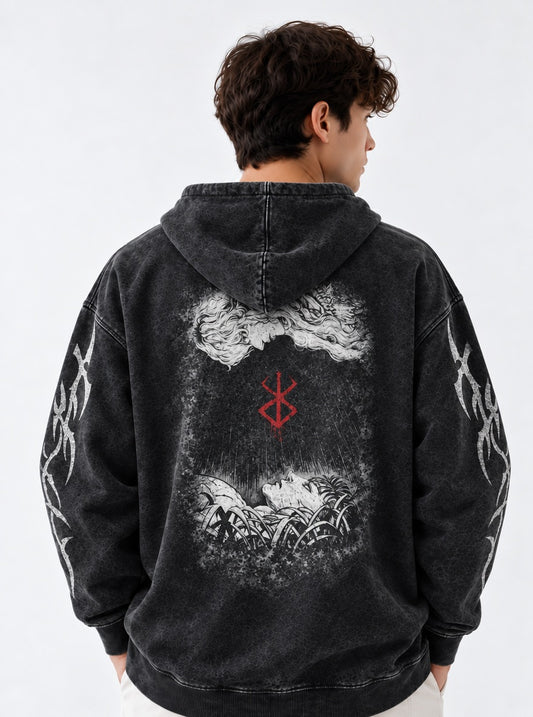 Berserk Iconic Washed Hoodie on model, back view