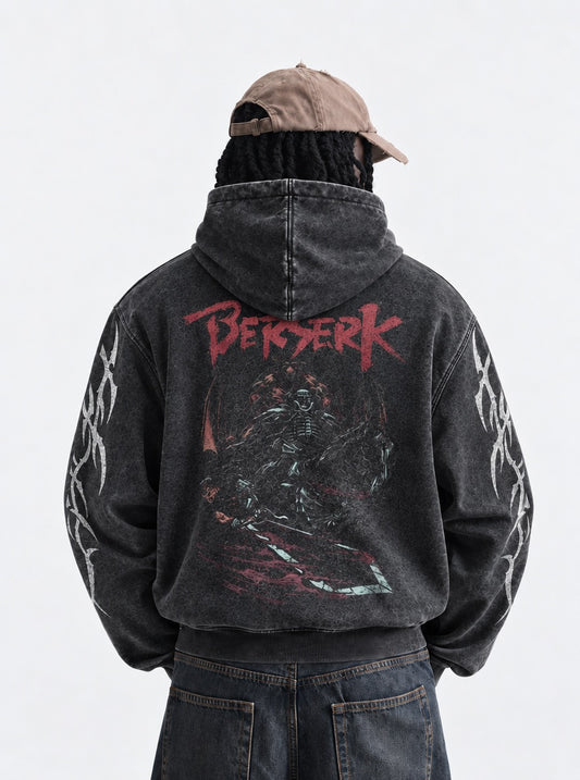Berserk Lightweight Washed Hoodie on model, back view