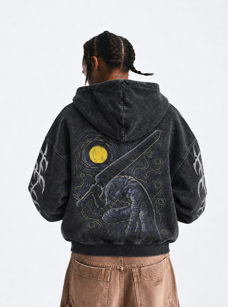 Berserk Oversized Washed Hoodie on model, back view