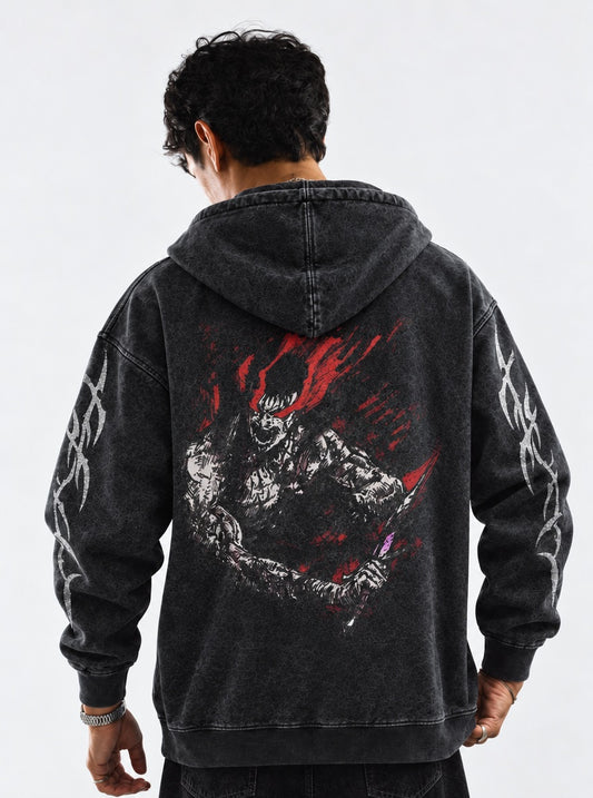 Berserk Premium Washed Hoodie on model, back view