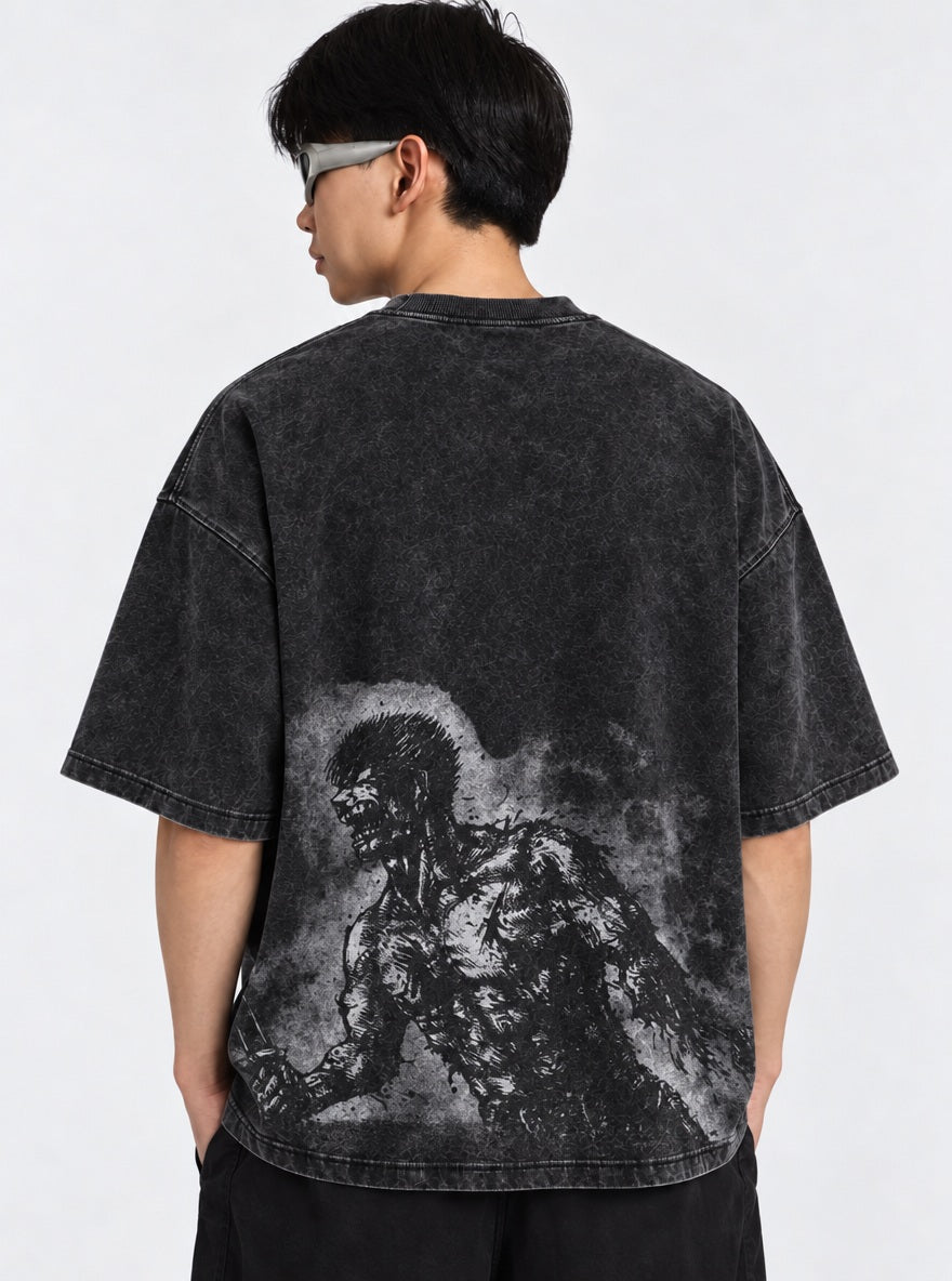 Berserk Premium Washed T-Shirt on model, back view