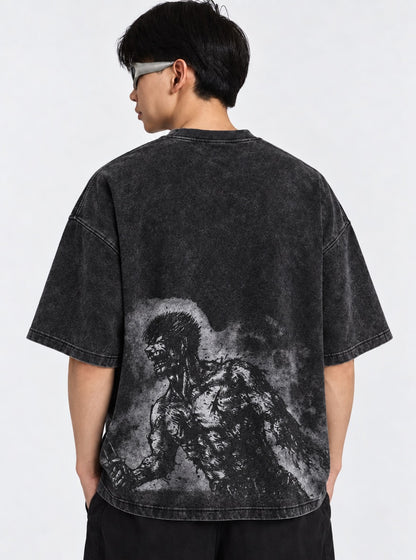 Berserk Premium Washed T-Shirt on model, back view