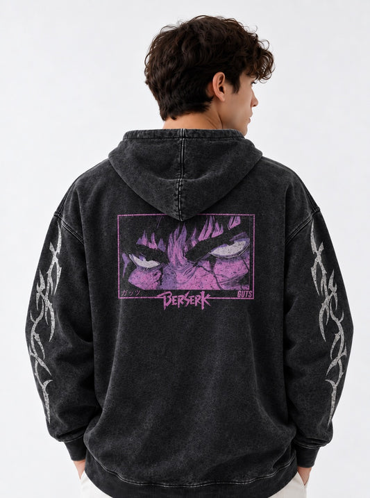 Berserk Refined Washed Hoodie on model, back view