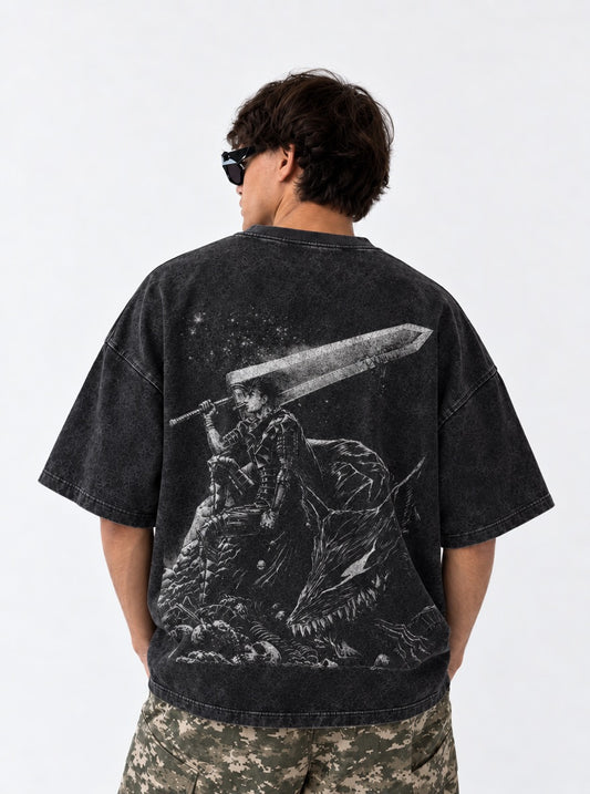 Berserk Structured Washed T-Shirt on model, back view