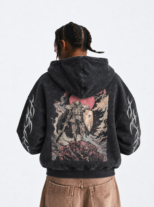 Berserk Ultra-soft Washed Hoodie on model, back view