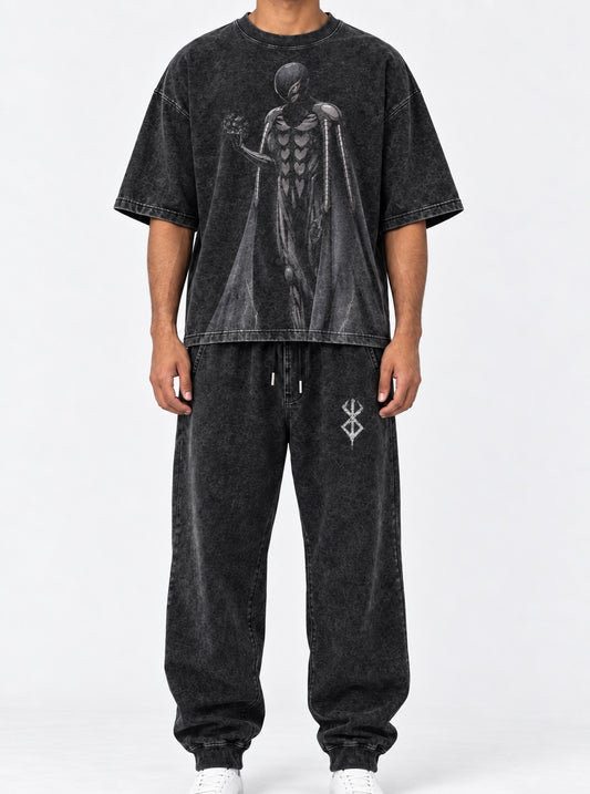Berserk Washed Berserker Armor T-Shirt and Joggers Combo on model, front view