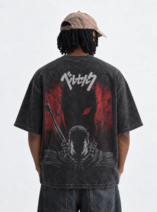 Berserk Bold Washed T-Shirt on model, back view