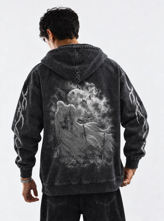Berserk Griffith Moonlight Washed Hoodie on model, back view