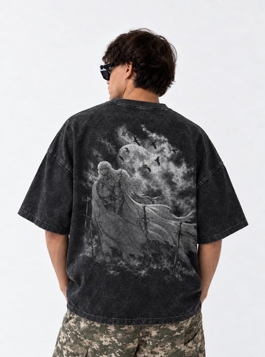Berserk Griffith Moonlight Washed T-Shirt on model, back view