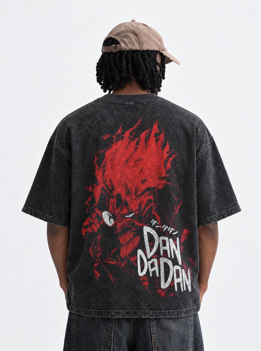 Dandadan Premium Washed T-Shirt on model, back view
