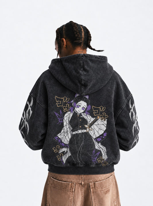 Demon Slayer Bold Washed Hoodie on model, back view