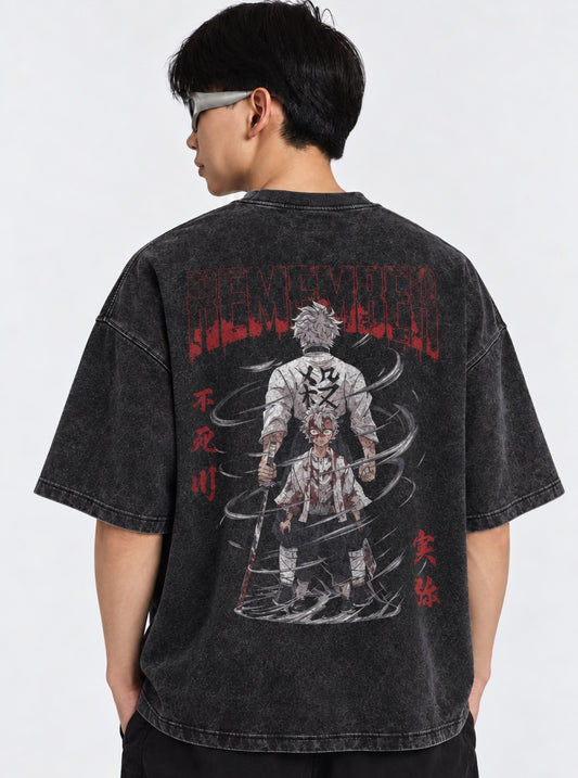 Demon Slayer Breathable Washed T-Shirt on model, back view