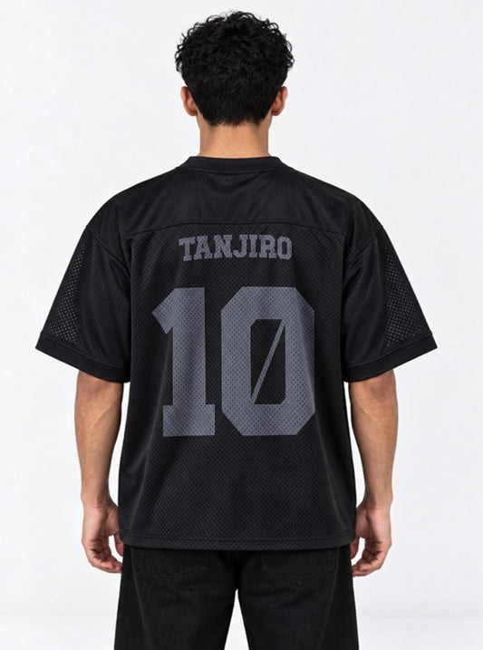 Demon Slayer Characters Black Jersey on model, back view