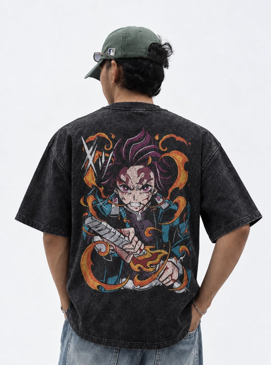 Demon Slayer Classic Washed T-Shirt on model, back view