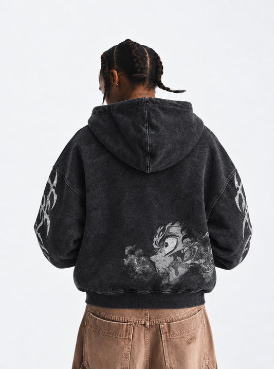 Demon Slayer Clean Washed Hoodie on model, back view