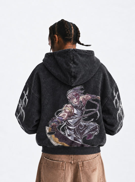 Demon Slayer Comfy Washed Hoodie on model, back view
