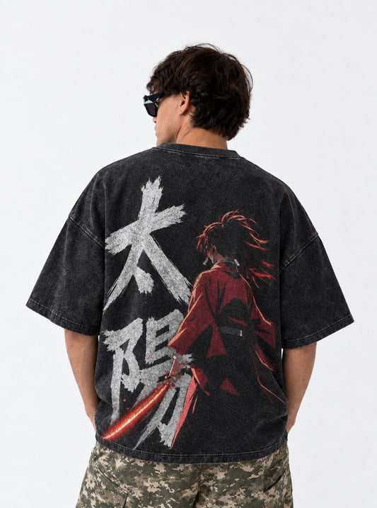 Demon Slayer Cool Yoriichi Washed T-Shirt on model, back view