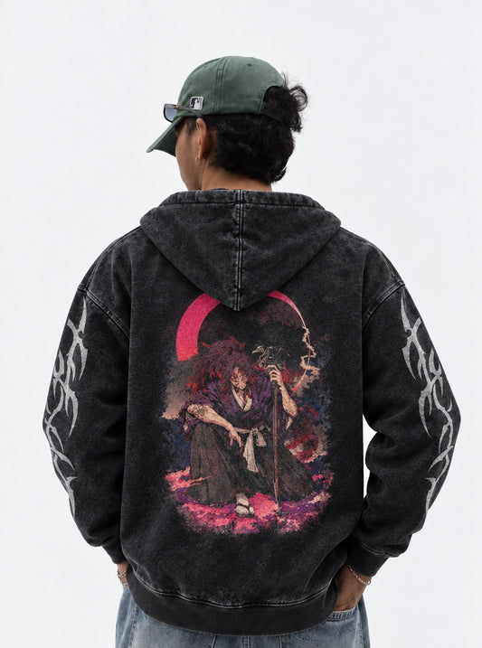 Demon Slayer Core Washed Hoodie on model, back view