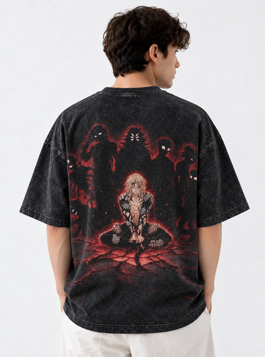 Demon Slayer Cozy Washed T-Shirt on model, back view