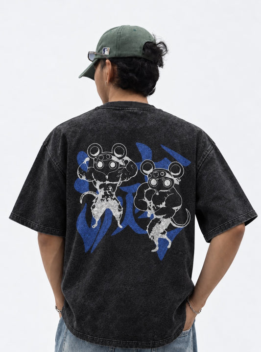 Demon Slayer Cropped Washed T-Shirt on model, back view