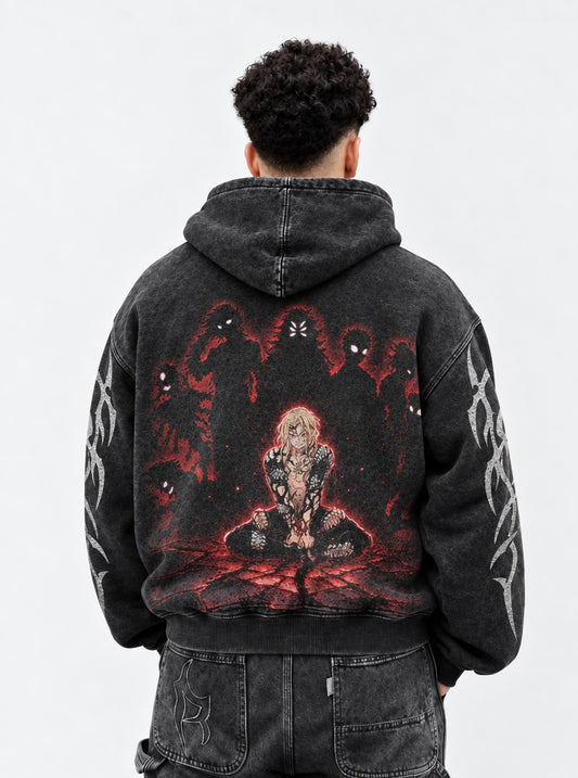 Demon Slayer Durable Washed Hoodie on model, back view