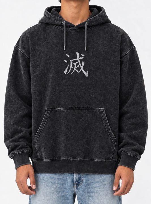 Demon Slayer Edgy Washed Hoodie on model, front view