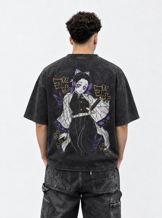 Demon Slayer Edgy Washed T-Shirt on model, back view