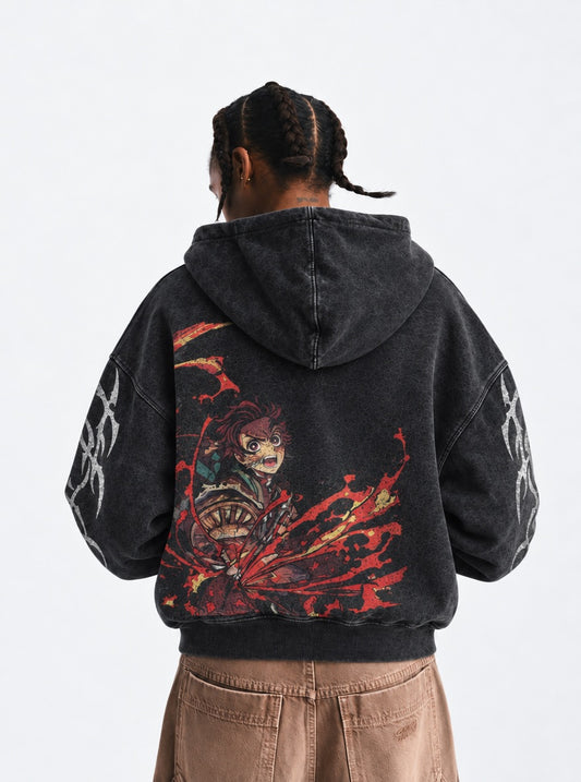 Demon Slayer Everyday Washed Hoodie on model, back view