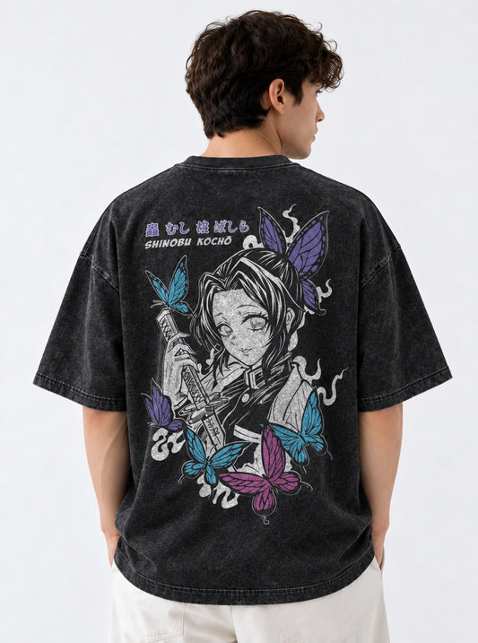 Demon Slayer Layered Washed T-Shirt on model, back view