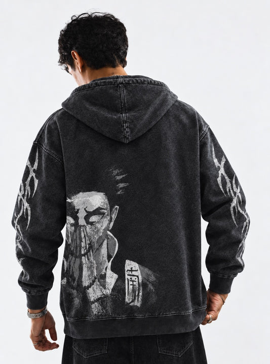 Demon Slayer Lightweight Washed Hoodie on model, back view