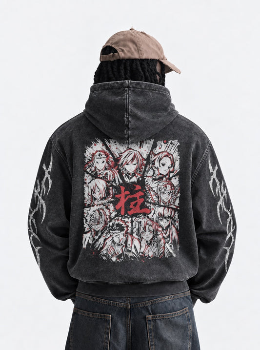 Demon Slayer Refined Washed Hoodie on model, back view