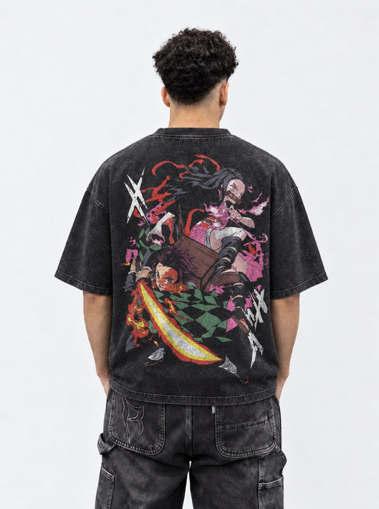 Demon Slayer Refined Washed T-Shirt on model, back view
