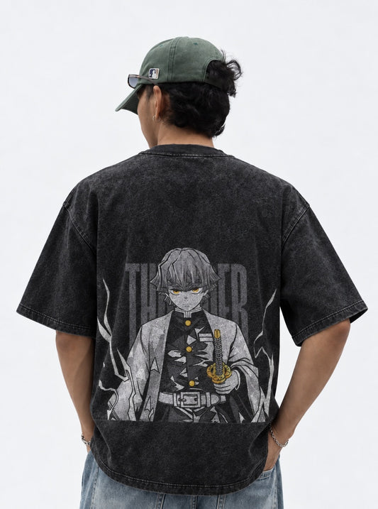 Demon Slayer Relaxed Washed T-Shirt on model, back view