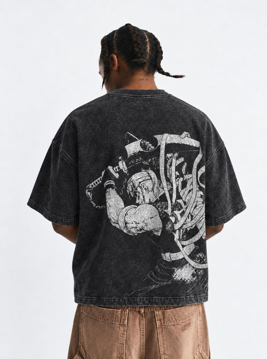 Demon Slayer Sleek Washed T-Shirt on model, back view